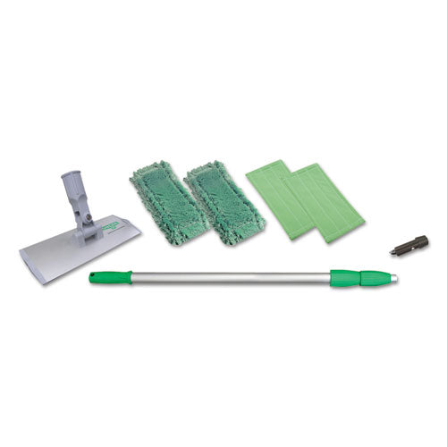 Image of Unger® WNK01 SpeedClean Window Cleaning Kit, Aluminum, 6 ft Extension Pole, 8" Pad Holder, Silver/Green