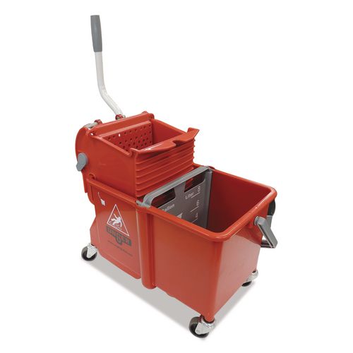 Image of Unger® COMSR Side-Press Restroom Mop Dual Bucket Combo, 4 Gal, Plastic, Red