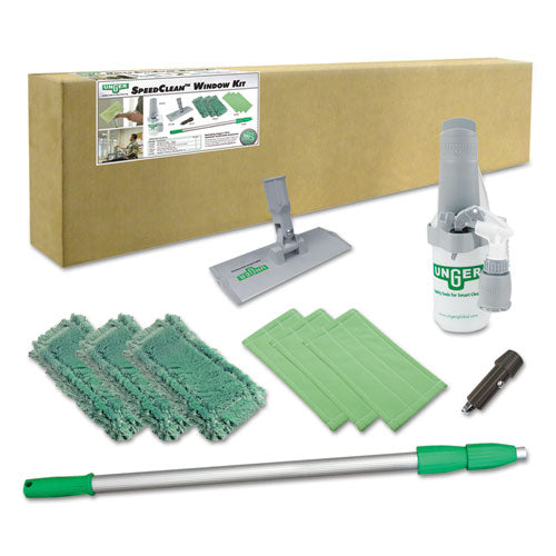 Image of Unger® CK053 SpeedClean Window Cleaning Kit, 6 ft to 6.6 ft, Extension Pole With 8" Pad Holder, Silver/Green