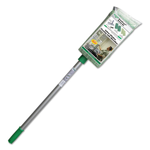 Image of Unger® WNK01 SpeedClean Window Cleaning Kit, Aluminum, 6 ft Extension Pole, 8" Pad Holder, Silver/Green