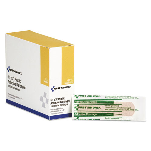 Image of First Aid Only G155 Plastic Adhesive Bandages, 3 X 0.75, 100/box