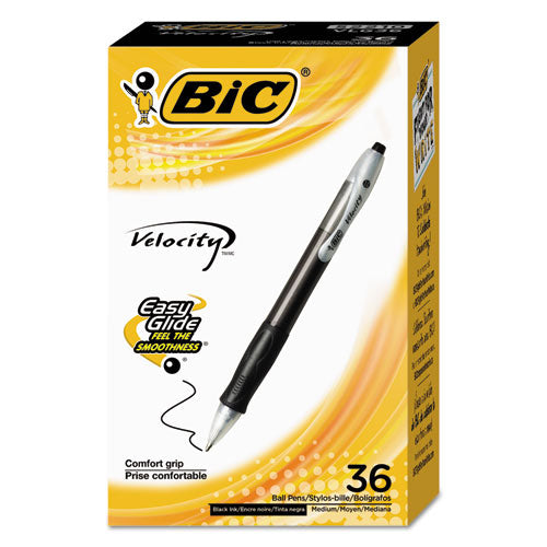 Image of BIC® VLG361-BLK Velocity Easy Glide Ballpoint Pen Value Pack, Retractable, Medium 1 Mm, Black Ink, Black Barrel, 36/pack