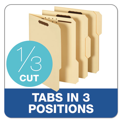 Image of Pendaflex® 14537-18PT Top Tab Fastener Folder, 1/3-Cut Tab: Assorted, Expands 0.75", 2 Fasteners, Letter Size, Manila, 50/Box
