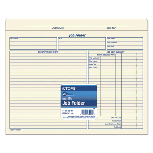 Image of TOPS 3440 Job Folder, Straight Tabs, Letter Size, Manila, 20/Pack