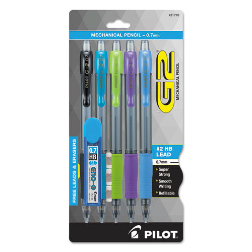 Image of Pilot® 31776 G2 Mechanical Pencil, 0.7 mm, HB (#2), Black Lead, Assorted Barrel Colors, 5/Pack