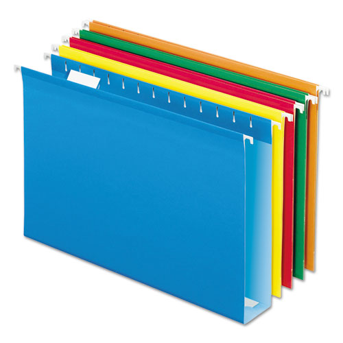 Image of Pendaflex® 04153X2 ASST Extra Capacity Reinforced Hanging File Folders with Box Bottom w/ Tabs, 2" Capacity, Legal, 1/5-Cut Tabs, Asst Colors,25/BX