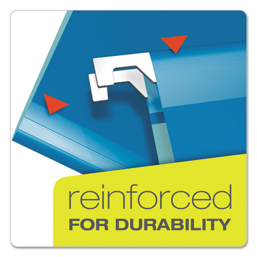 Image of Pendaflex® 04152X2 BLU Extra Capacity Reinforced Hanging File Folders with Box Bottom, 2" Capacity, Letter Size, 1/5-Cut Tabs, Blue, 25/Box