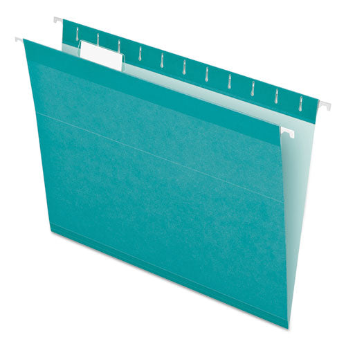 Image of Pendaflex® 04152 1/5 AQU Colored Reinforced Hanging Folders, Letter Size, 1/5-Cut Tabs, Aqua, 25/Box