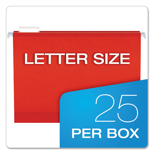 Image of Pendaflex® 04152X2 RED Extra Capacity Reinforced Hanging File Folders with Box Bottom, 2" Capacity, Letter Size, 1/5-Cut Tabs, Red, 25/Box