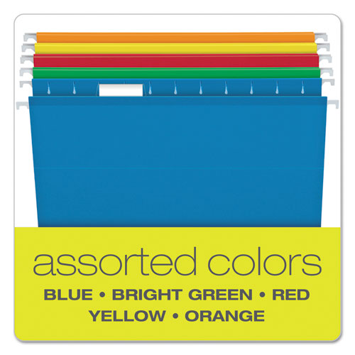 Image of Pendaflex® 04153X2 ASST Extra Capacity Reinforced Hanging File Folders with Box Bottom w/ Tabs, 2" Capacity, Legal, 1/5-Cut Tabs, Asst Colors,25/BX