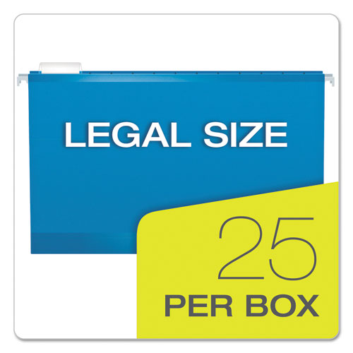 Image of Pendaflex® 04153X2 BLU Extra Capacity Reinforced Hanging File Folders with Box Bottom, 2" Capacity, Legal Size, 1/5-Cut Tabs, Blue, 25/Box