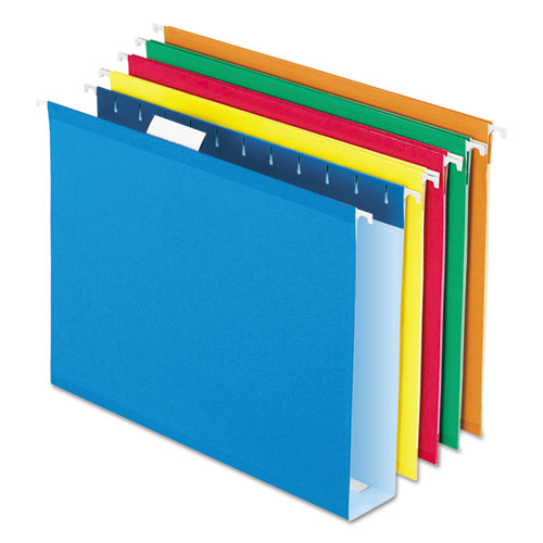 Image of Pendaflex® 04152X2 ASST Extra Capacity Reinforced Hanging File Folders with Box Bottom, 2" Capacity, Letter Size, 1/5-Cut Tab, Assorted Colors,25/BX