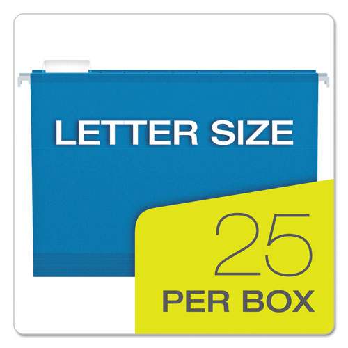 Image of Pendaflex® 04152X2 BLU Extra Capacity Reinforced Hanging File Folders with Box Bottom, 2" Capacity, Letter Size, 1/5-Cut Tabs, Blue, 25/Box