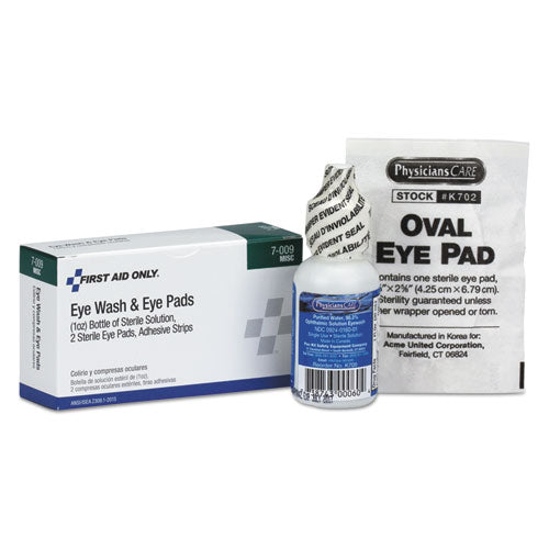 Image of First Aid Only 7-009-001 Eyewash Set W/eyepads And Adhesive Strips, 4 Pieces