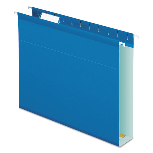 Image of Pendaflex® 04152X2 BLU Extra Capacity Reinforced Hanging File Folders with Box Bottom, 2" Capacity, Letter Size, 1/5-Cut Tabs, Blue, 25/Box