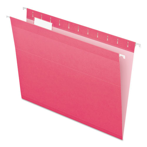 Image of Pendaflex® 04152 1/5 PIN Colored Reinforced Hanging Folders, Letter Size, 1/5-Cut Tabs, Pink, 25/Box