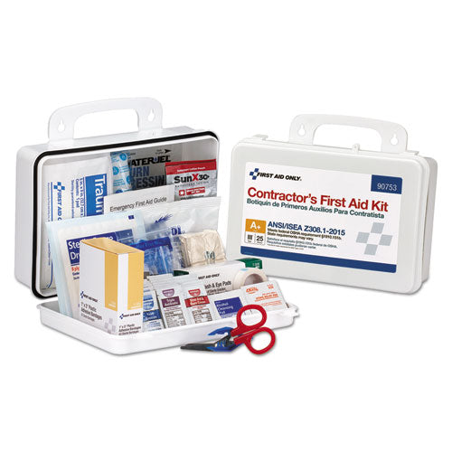 Image of First Aid Only 90753 Contractor Ansi Class A+ First Aid Kit For 25 People, 128 Pieces, Plastic Case
