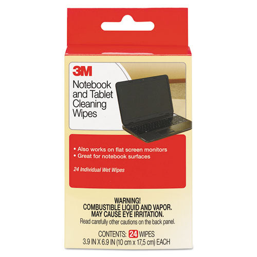 Image of 3M CL630 Notebook Screen Cleaning Wet Wipes, Cloth, 1-Ply, 7 x 4, Unscented, White, 24/Pack