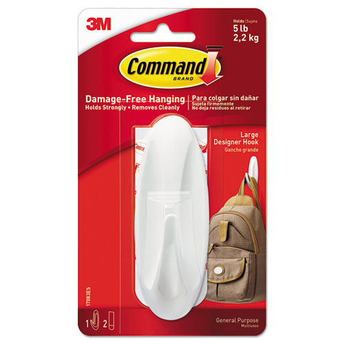 Image of Command 17083ES Large Utility Hook, Plastic, White, Supports 5 lb