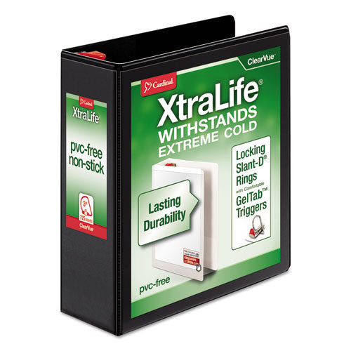 Image of Cardinal® 26331 XtraLife ClearVue Non-Stick Slant-D Ring Binder, 3 Rings, 3" Capacity, 11 x 8.5, Black