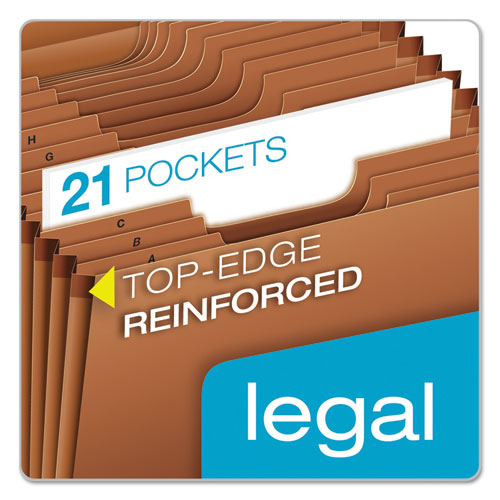 Image of Pendaflex® R119ALHD Heavy-Duty Expanding File with Reinforced Flap, 21 Sections, Elastic Cord Closure, 1/3-Cut Tabs, Legal Size, Redrope