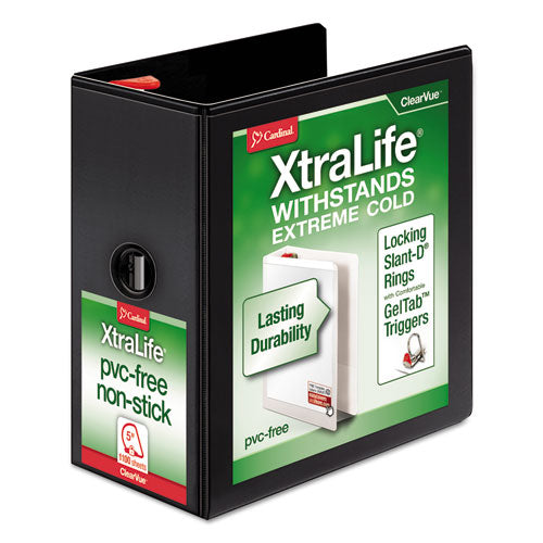 Image of Cardinal® 26351CB XtraLife ClearVue Non-Stick Slant-D Ring Binder, 3 Rings, 5" Capacity, 11 x 8.5, Black