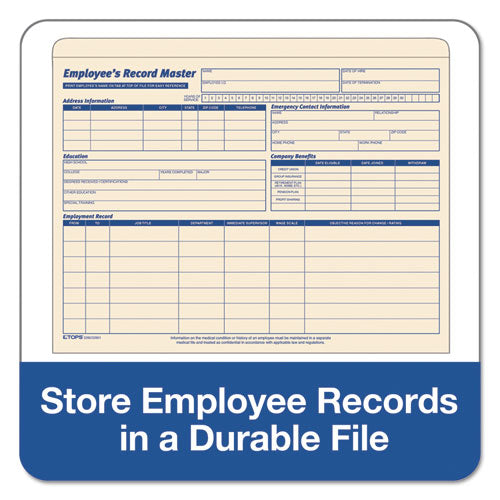 Image of TOPS 3280 Employee Record Master File Jacket, Straight Tab, Letter Size, Manila, 20/pack