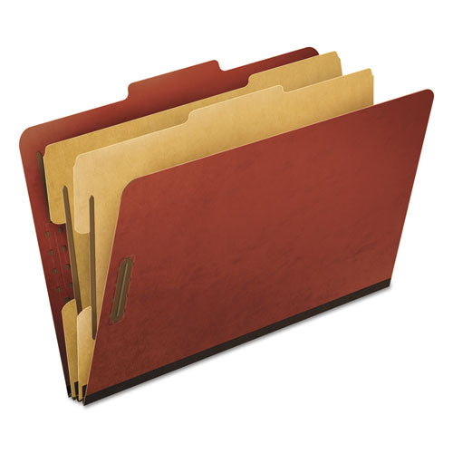 Image of Pendaflex® 2257R Six-Section Pressboard Classification Folders, Expands 2", 2 Dividers, 6 Embedded Fasteners, Legal Size, Red, 10/Box