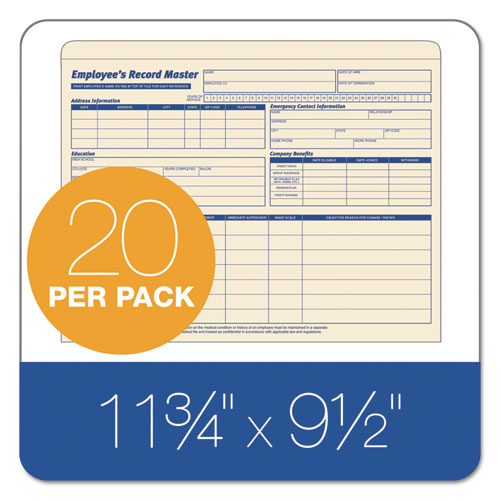 Image of TOPS 3280 Employee Record Master File Jacket, Straight Tab, Letter Size, Manila, 20/pack