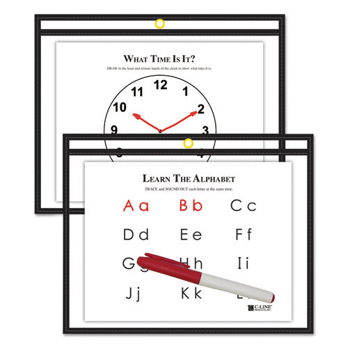 Image of C-Line® 40711 Reusable Dry Erase Pockets, Super Heavy-Duty, Top Load 12 x 9 Insert, Clear Front, Black Border
