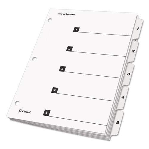 Image of Cardinal® 60513 OneStep Printable Table of Contents and Dividers, 5-Tab, 1 to 5, 11 x 8.5, White, White Tabs, 1 Set
