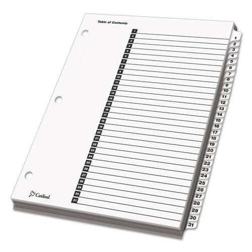 Image of Cardinal® 60113CB OneStep Printable Table of Contents and Dividers, 31-Tab, 1 to 31, 11 x 8.5, White, White Tabs, 1 Set