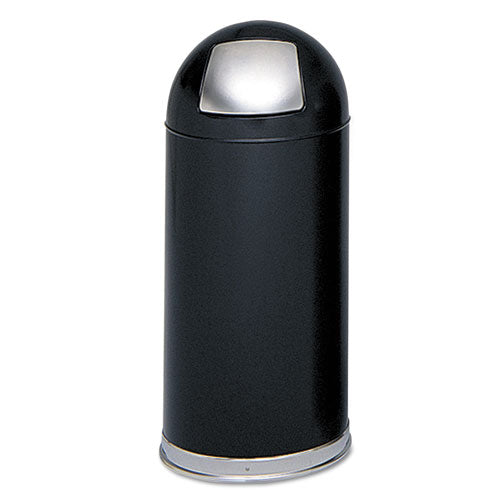 Image of Safco® 9636BL Dome Top Receptacle with Spring-Loaded Door, 15 gal, Steel, Black