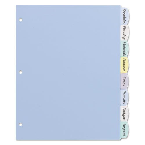 Image of Avery® 16171 Write and Erase Big Tab Durable Plastic Dividers, 3-Hole Punched, 8-Tab, 11 x 8.5, Assorted, 1 Set