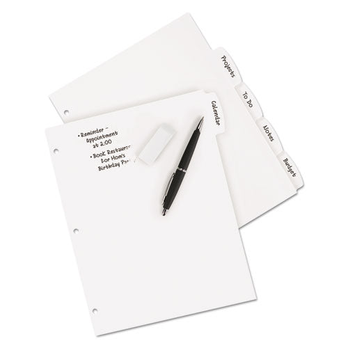 Image of Avery® 16370 Write and Erase Big Tab Durable Plastic Dividers, 3-Hole Punched, 5-Tab, 11 x 8.5, White, 1 Set