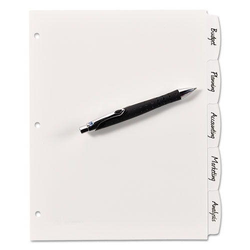 Image of Avery® 16370 Write and Erase Big Tab Durable Plastic Dividers, 3-Hole Punched, 5-Tab, 11 x 8.5, White, 1 Set