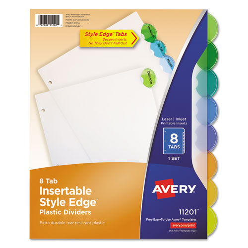 Image of Avery® 11201 Insertable Style Edge Tab Plastic Dividers, 8-Tab, 11 X 8.5, Translucent, 1 Set