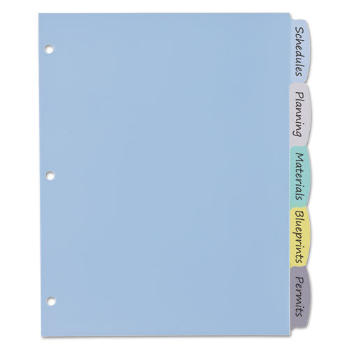 Image of Avery® 16170 Write and Erase Big Tab Durable Plastic Dividers, 3-Hole Punched, 5-Tab, 11 x 8.5, Assorted, 1 Set