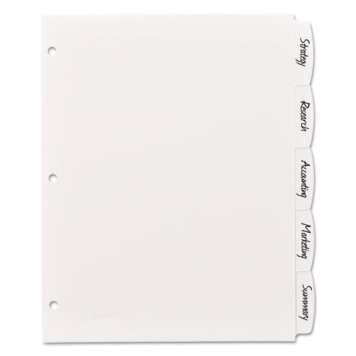 Image of Avery® 16370 Write and Erase Big Tab Durable Plastic Dividers, 3-Hole Punched, 5-Tab, 11 x 8.5, White, 1 Set