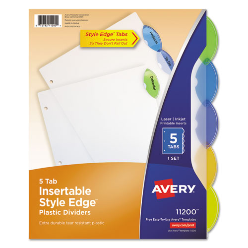 Image of Avery® 11200 Insertable Style Edge Tab Plastic Dividers, 5-Tab, 11 X 8.5, Translucent, 1 Set