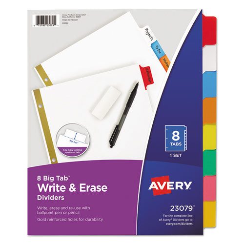 Image of Avery® 23079 Write and Erase Big Tab Paper Dividers, 8-Tab, 11 x 8.5, White, Assorted Tabs,1 Set
