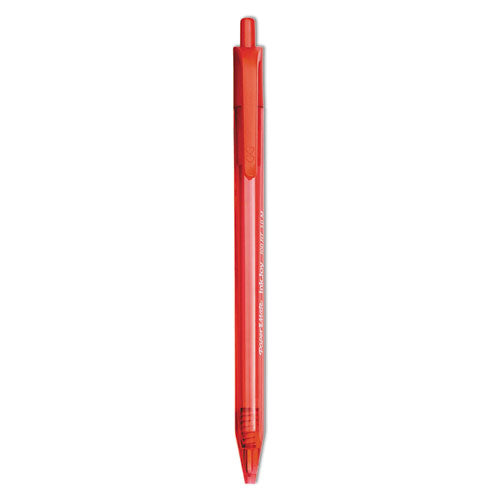 Image of Paper Mate® 1951252 InkJoy 100 RT Ballpoint Pen, Retractable, Medium 1 mm, Red Ink, Translucent Red Barrel, Dozen
