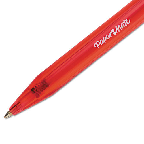 Image of Paper Mate® 1951252 InkJoy 100 RT Ballpoint Pen, Retractable, Medium 1 mm, Red Ink, Translucent Red Barrel, Dozen