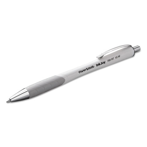 Image of Paper Mate® 1951347 InkJoy 700 RT Ballpoint Pen, Retractable, Medium 1 mm, Black Ink, White/Gray Barrel, Dozen