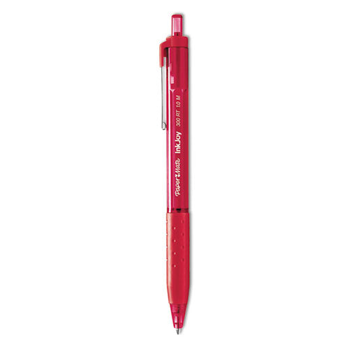 Image of Paper Mate® 1951258 InkJoy 300 RT Ballpoint Pen, Retractable, Medium 1 mm, Red Ink, Red Barrel, Dozen