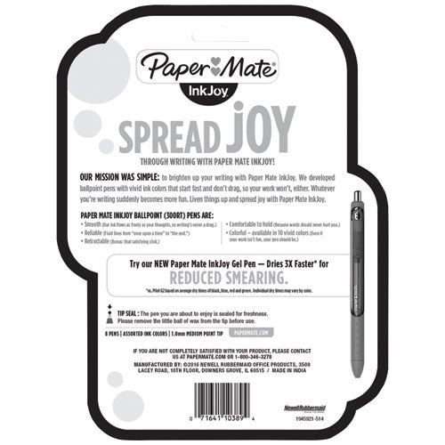 Image of Paper Mate® 1945921 InkJoy 300 RT Ballpoint Pen, Retractable, Medium 1 mm, Assorted Ink and Barrel Colors, 8/Pack