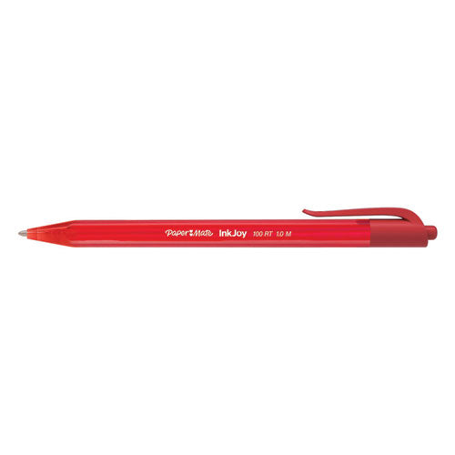 Image of Paper Mate® 1951252 InkJoy 100 RT Ballpoint Pen, Retractable, Medium 1 mm, Red Ink, Translucent Red Barrel, Dozen