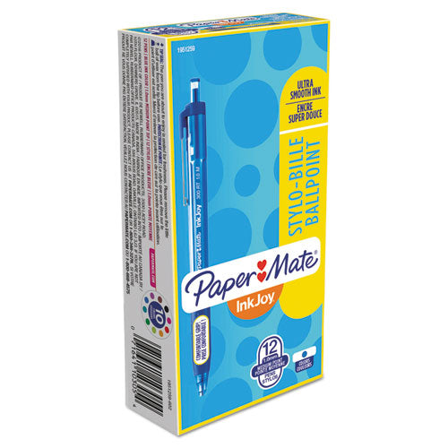 Image of Paper Mate® 1951259 Inkjoy 300 Rt Ballpoint Pen, Retractable, Medium 1 Mm, Blue Ink, Blue Barrel, Dozen
