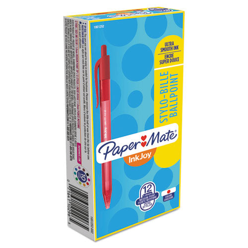Image of Paper Mate® 1951252 InkJoy 100 RT Ballpoint Pen, Retractable, Medium 1 mm, Red Ink, Translucent Red Barrel, Dozen