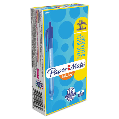Image of Paper Mate® 1951253 InkJoy 100 RT Ballpoint Pen, Retractable, Medium 1 mm, Blue Ink, Translucent Blue Barrel, Dozen